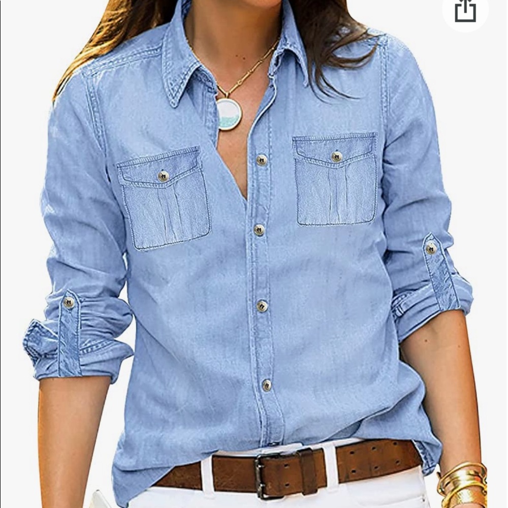 New Light denim shirt, button down shirt, denim top, size small